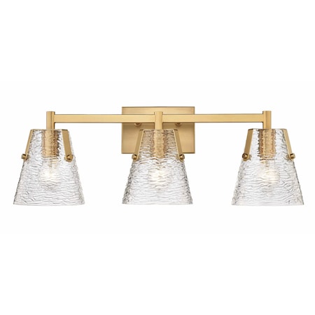 Z-Lite Analia Vanity, 3-Light, 26.25 In.W x 7.5 In.L x 9.25 In.H, Modern Gold/Clear Ribbed 1101-3V-MGLD